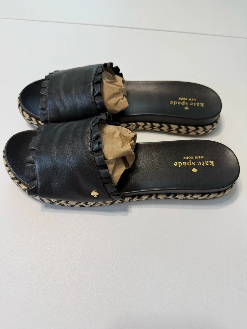 kate Spade Zahara Leather Sandals Black Slide Espadrille Platform Size 9.5 - Picture 2 of 16
